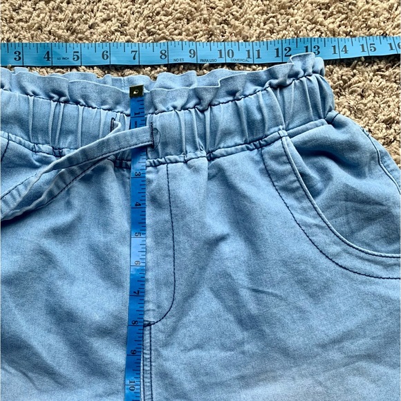 Wide Leg Pants Cotton High Rise Elastic Waist Blue Jeans Color Like EUC SZ US 8 - Picture 8 of 10